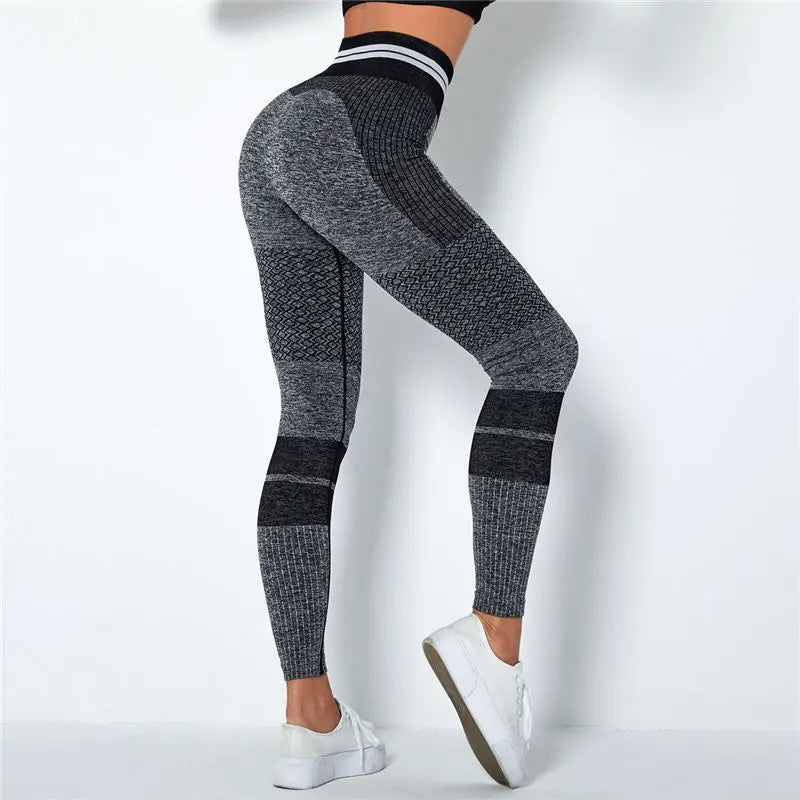 Seamless Sports Pants Striped Knitted Gym Leggings