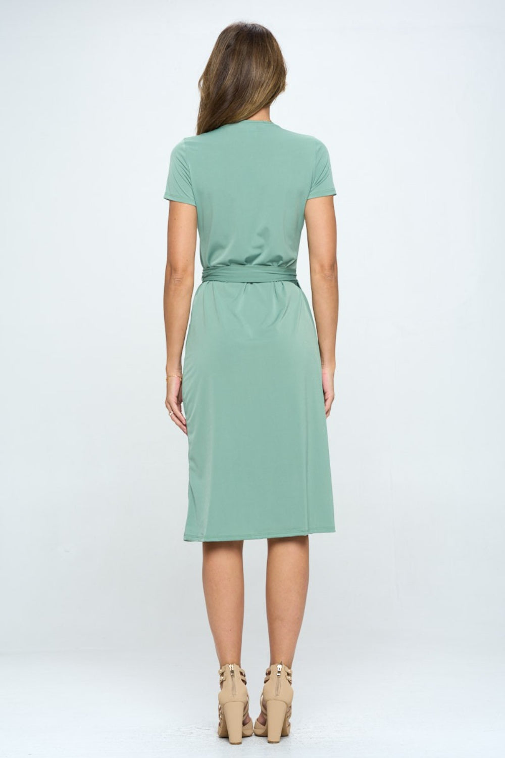 RENEE C Tie Front Surplice Short Sleeve Dress